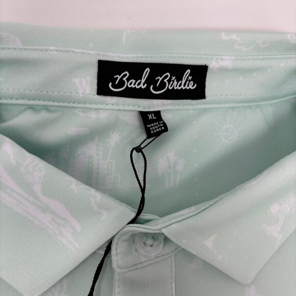 Bad Birdie Mens XL "The Southwest Loop" Mint Green Short Sleeve Polo Shirt NWT - Picture 2 of 7
